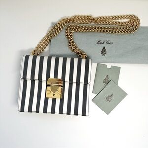 Mark Cross Silk Satin Crossbody Bag Gold Hardware Adjustable Chain Grey Black